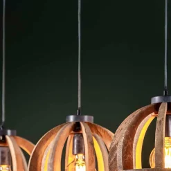 3-flammige Küchentisch Hängelampe mit Holzschirmen - Loerena