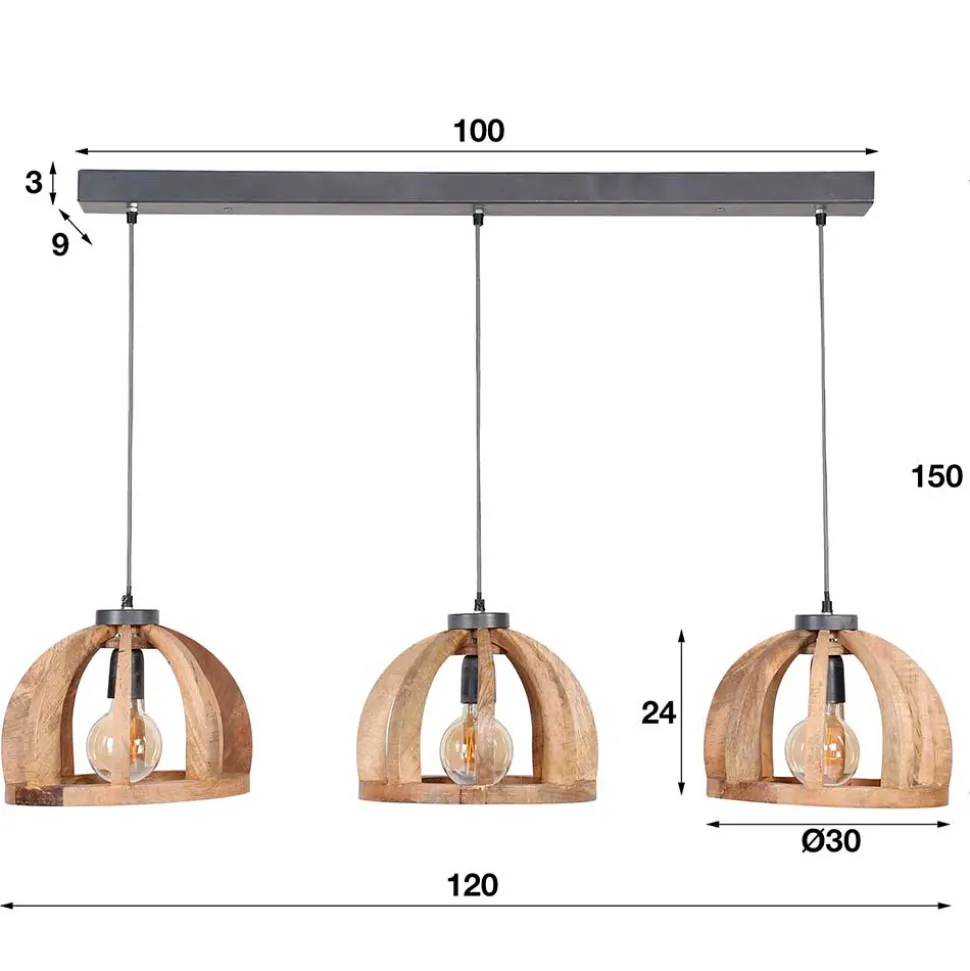 3-flammige Küchentisch Hängelampe mit Holzschirmen - Loerena