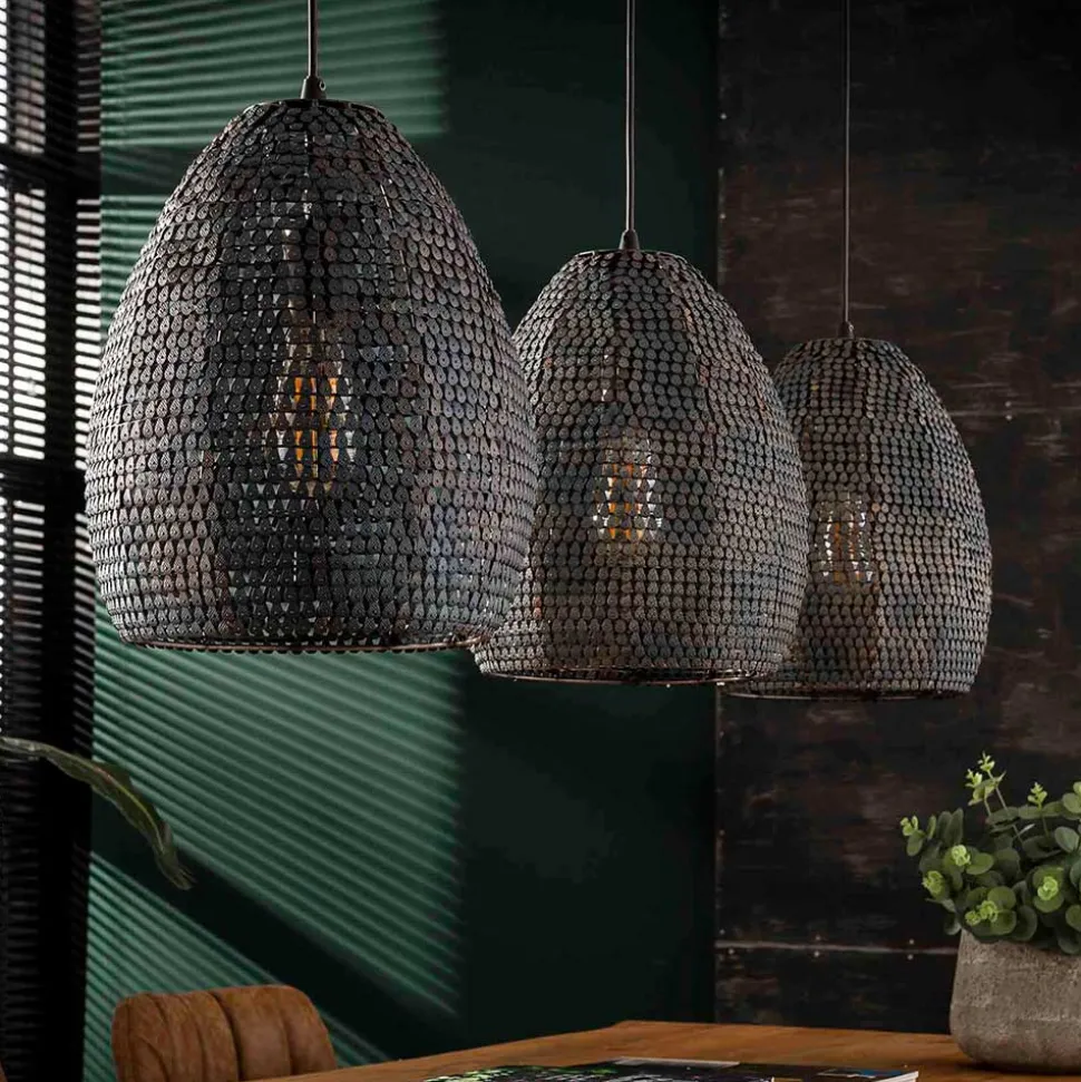 3-flammige Metall Hängeleuchte in Schwarz Braun - Mediny