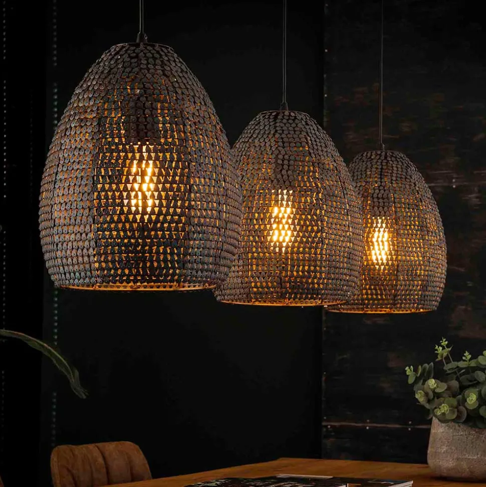 3-flammige Metall Hängeleuchte in Schwarz Braun - Mediny