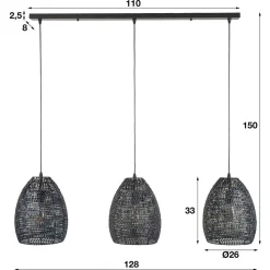 3-flammige Metall Hängeleuchte in Schwarz Braun - Mediny