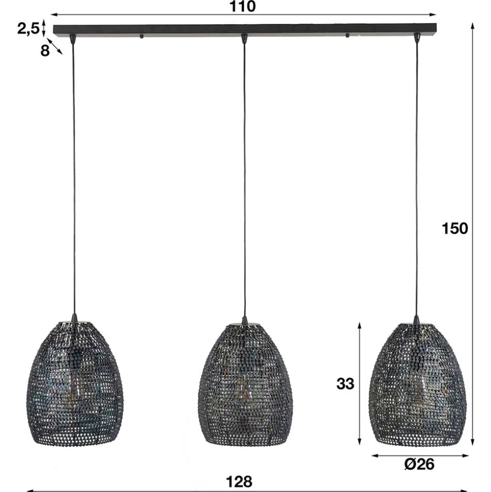 3-flammige Metall Hängeleuchte in Schwarz Braun - Mediny