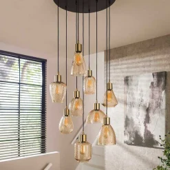 9-flammige Pendelleuchte mit Glasschirmen - Dress