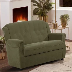 Flockstoff Couch in Dunkelgrün - Ramira