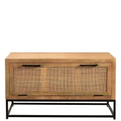 Flurbank mit Schuhklappe aus Holz & Rattan Geflecht - Lazianus