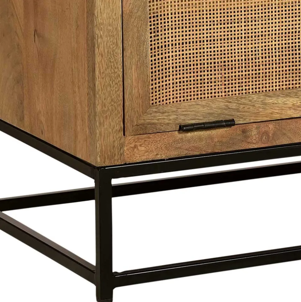 Flurbank mit Schuhklappe aus Holz & Rattan Geflecht - Lazianus