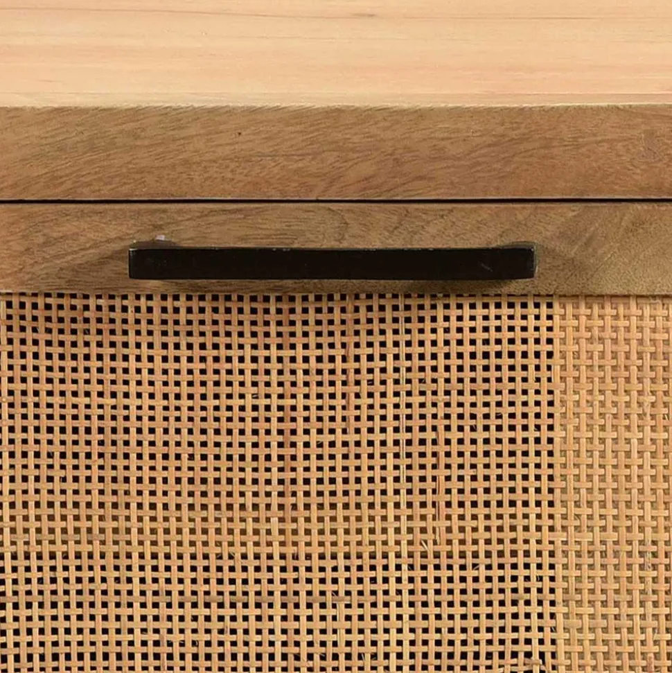 Flurbank mit Schuhklappe aus Holz & Rattan Geflecht - Lazianus