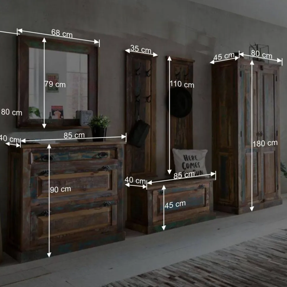 Flurgarderobenset Jamaica in Bunt Shabby Chic (sechsteilig)