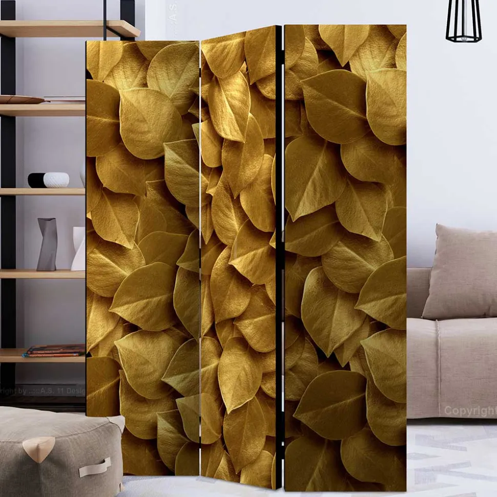 Fotoprint Trennwand mit Blättern in Goldfarben - Jimm