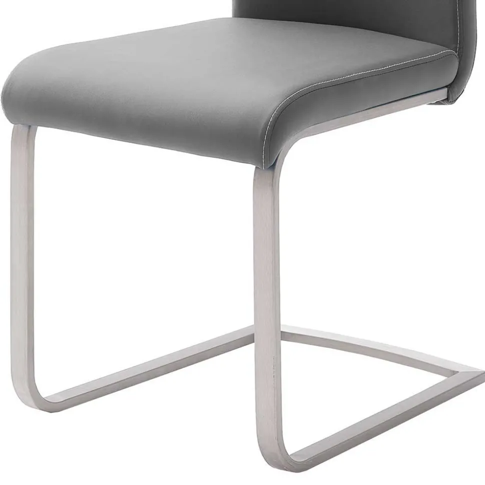 Freischwinger in Kunstleder Grau Ramia mit Edelstahl (4er Set)