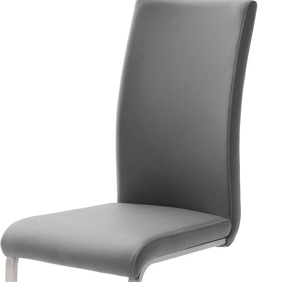 Freischwinger in Kunstleder Grau Ramia mit Edelstahl (4er Set)