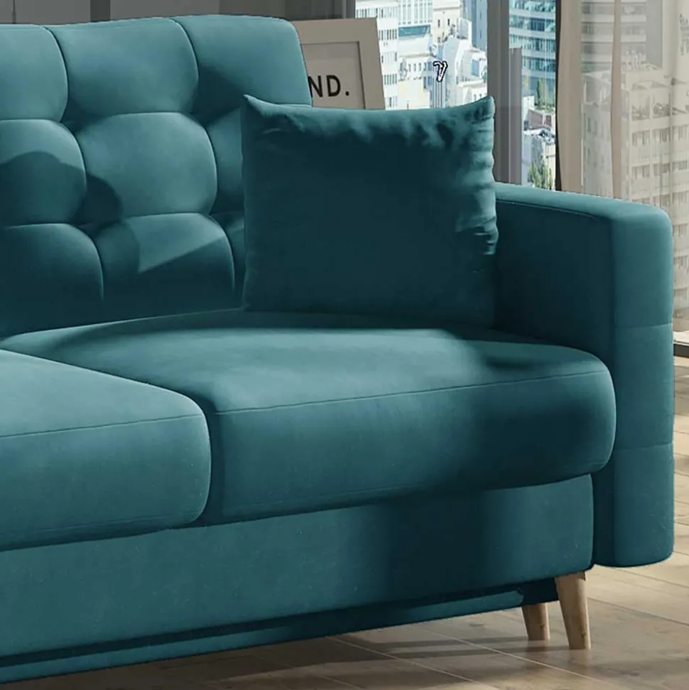 Funktionscouch in Petrol Blau Samt - Mingo