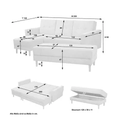 Funktionsecksofa in Braun mit Erle - Iljona (zweiteilig)