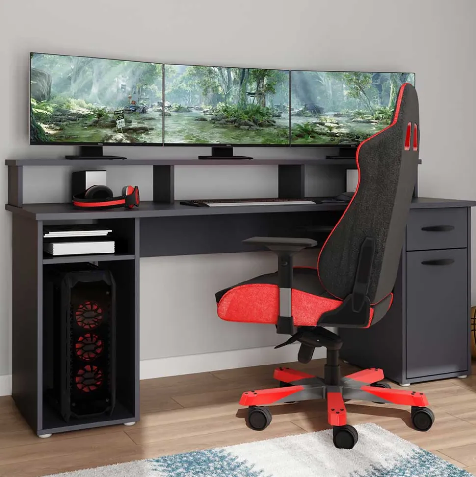 Gaming Computer Schreibtisch in Anthrazit - Nikolan