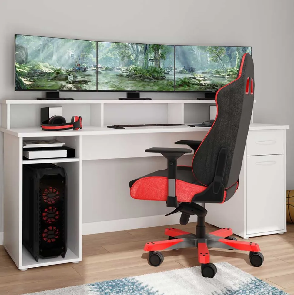 Gaming PC Tisch in Weiß - 180x65 cm - Rotonda
