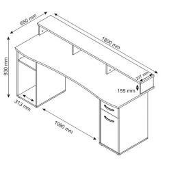 Gaming PC Tisch in Weiß - 180x65 cm - Rotonda