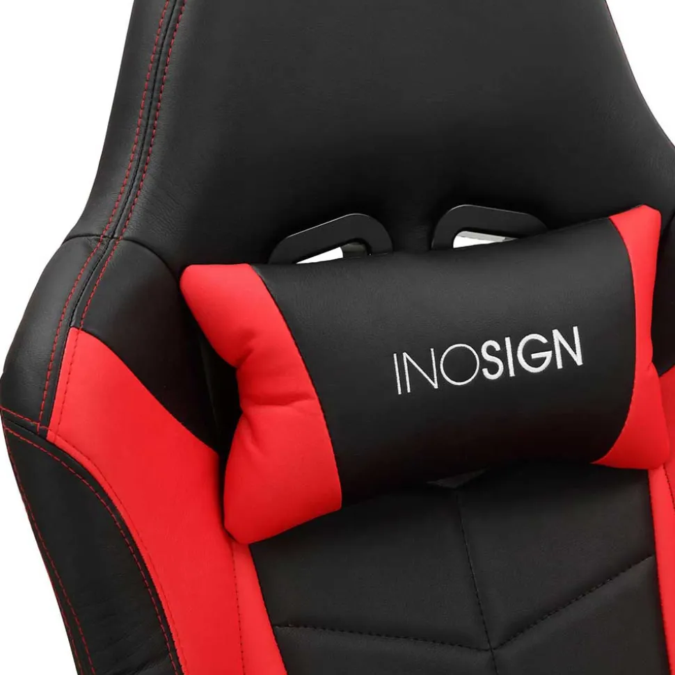 Gaming Stuhl mit Ringgestell in Schwarz mit Rot - Crentin