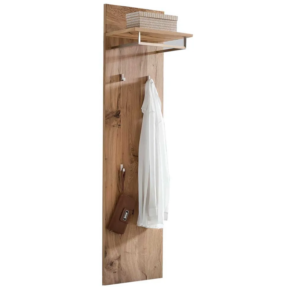 Garderobe Paneel mit Balkeneiche Furnier Macusos mit 4 Haken & Stange & Hutablage
