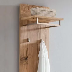 Garderobe Paneel mit Balkeneiche Furnier Macusos mit 4 Haken & Stange & Hutablage