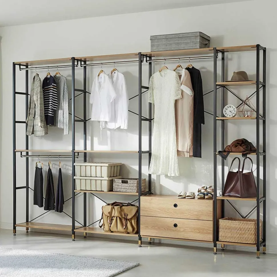 Garderobe Regal mit 7 Fächern & 4 Stangen - Alis