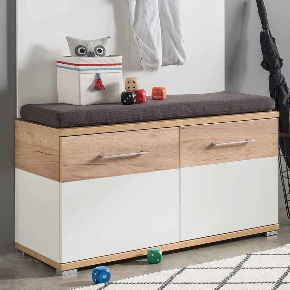 Garderoben Sitzbank Vicanossa in Weiß Eiche