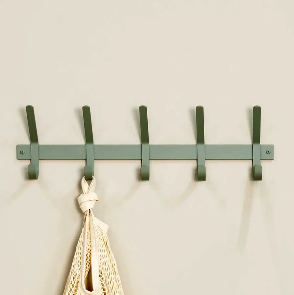 Garderobenleiste in Graugrün mit 5 Doppelhaken - Roosenia