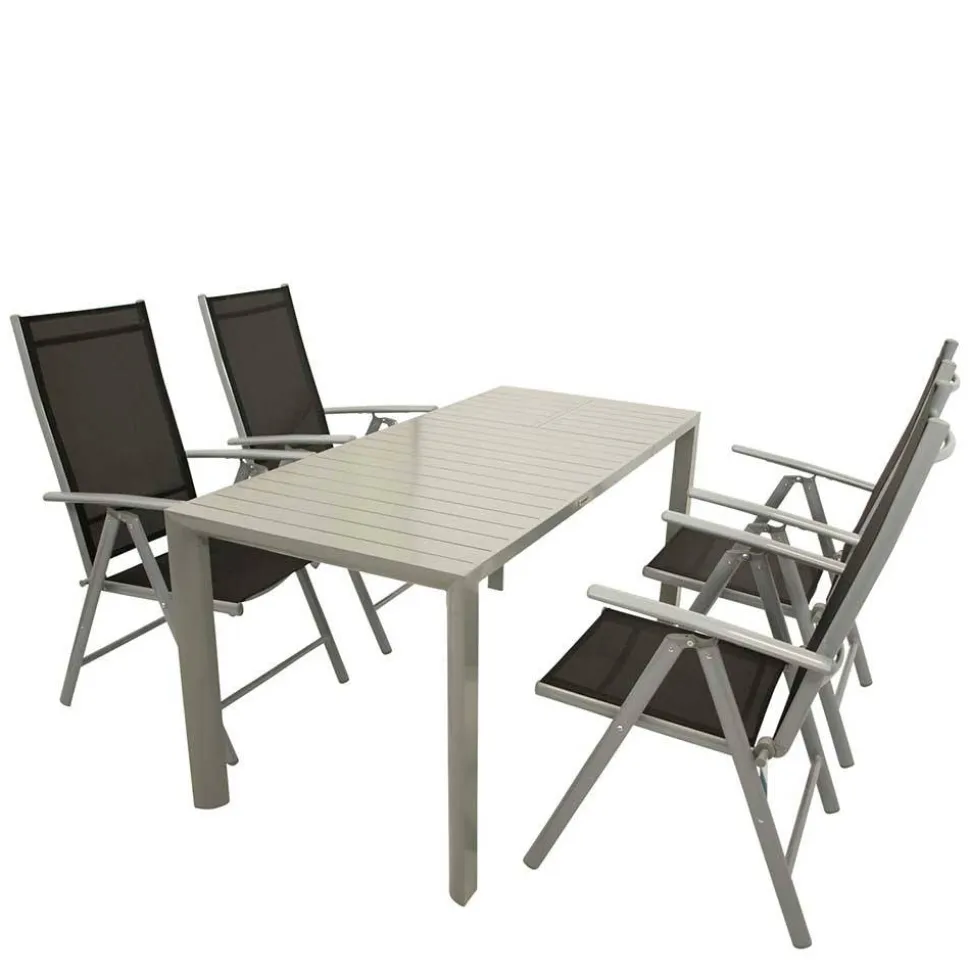 Garten Tischgruppe in Silbergrau - Pratina (fünfteilig)