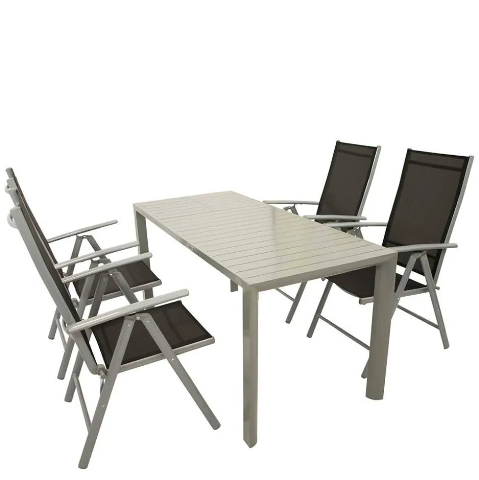 Garten Tischgruppe in Silbergrau - Pratina (fünfteilig)