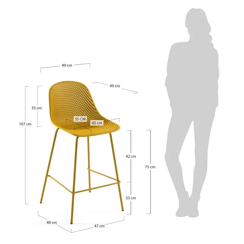 Gelber Barstuhl mit 75 cm Sitzhöhe - Yalaz (4er Set)