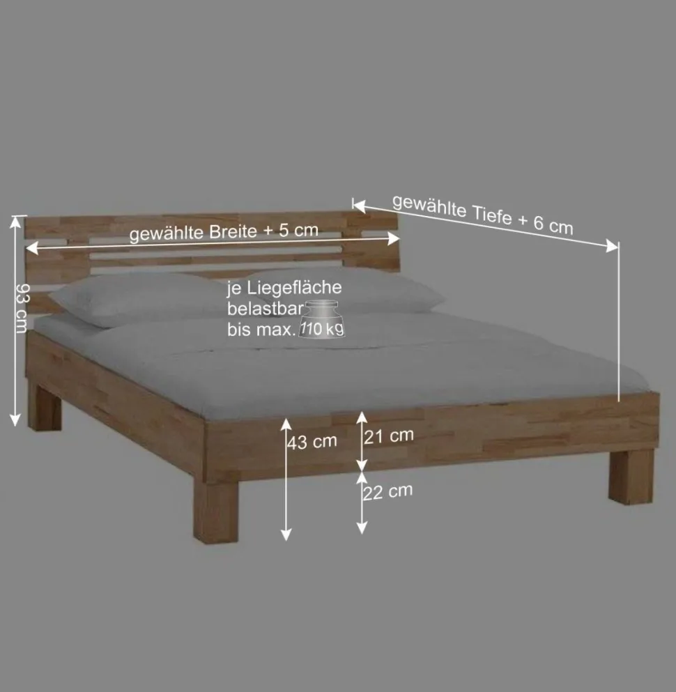 Geöltes Massivholzbett Benet in sieben Breiten