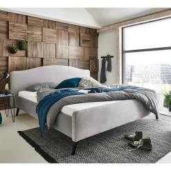 Gemütliches Velours Bett in Hellgrau - Colinax