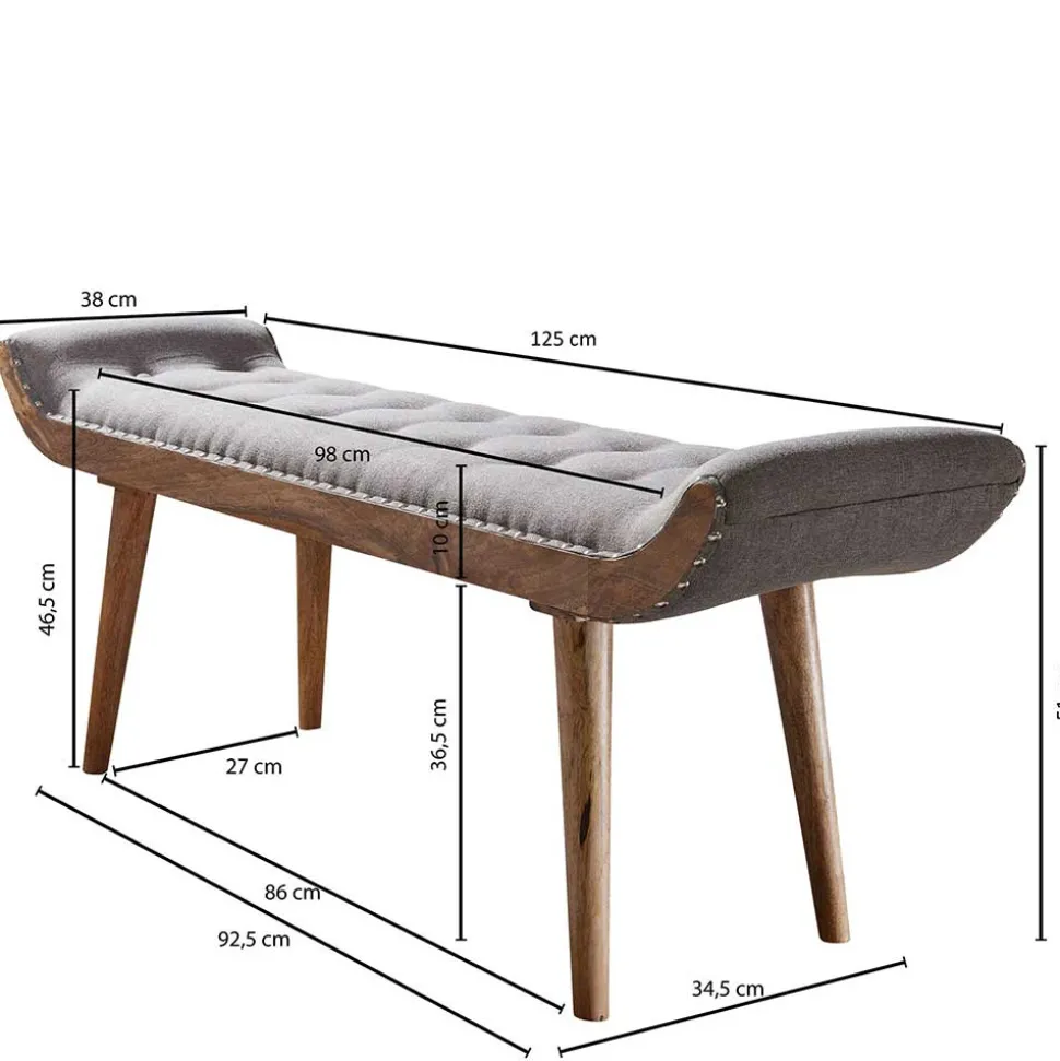 Gepolsterte Sitzbank in Grau Stoffbezug - Dattilon