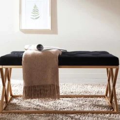 Gepolsterte Sitzbank in Schwarz Samt - Didesco