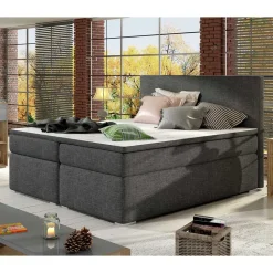 Gepolstertes Bett mit Stoffbezug in Dunkelgrau - Rotrel