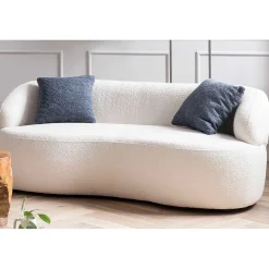 Gerundetes Federkern Sofa in Weiß Boucle - Zenya