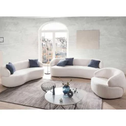Gerundetes Federkern Sofa in Weiß Boucle - Zenya