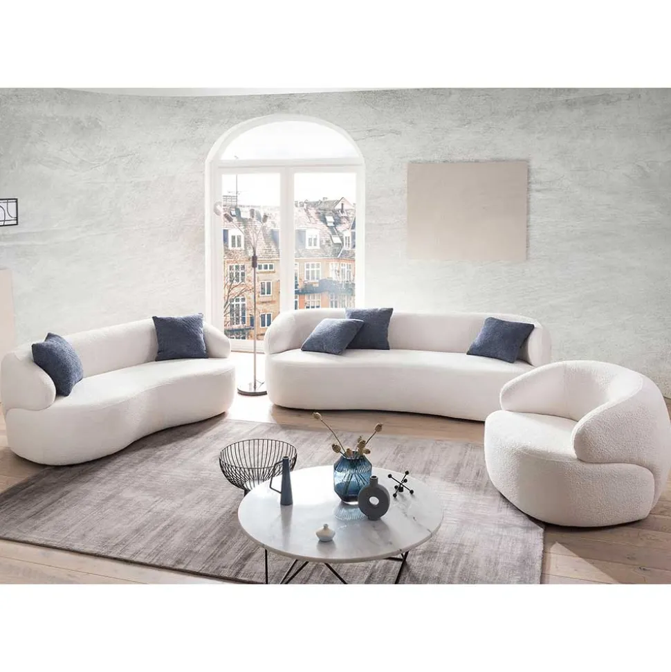 Gerundetes Federkern Sofa in Weiß Boucle - Zenya