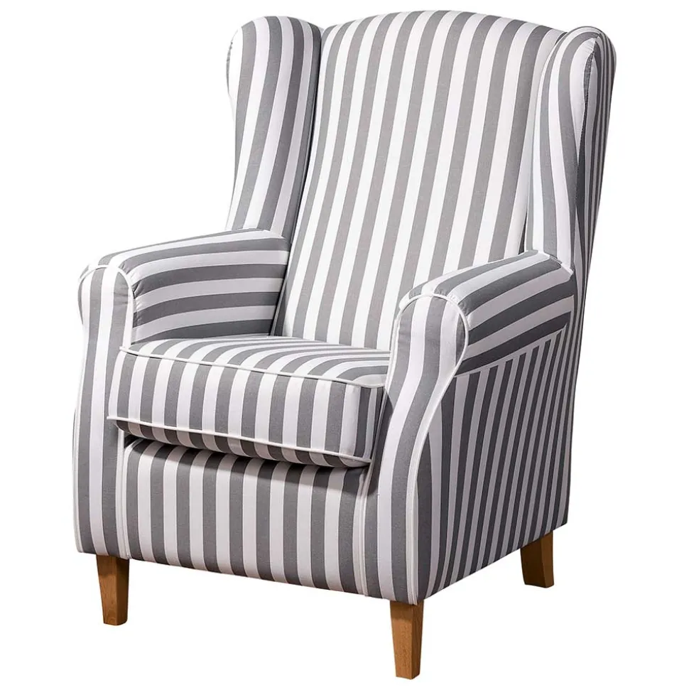 Gestreifter Ohrensessel in Hellbraun und Weiß - Carlovac