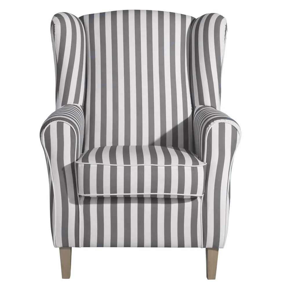Gestreifter Ohrensessel in Hellbraun und Weiß - Carlovac