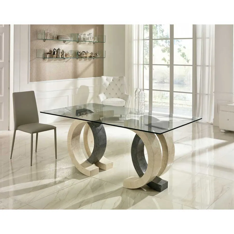 Glas Esstisch Tiber mit Stein