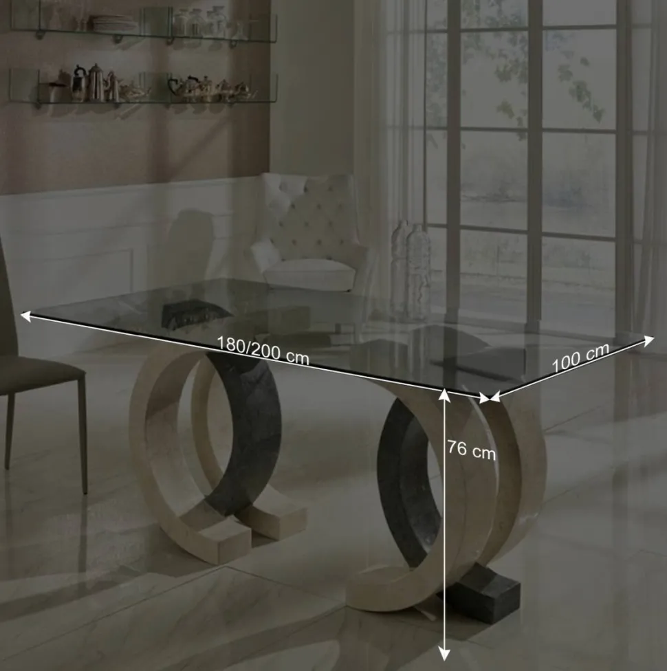 Glas Esstisch Tiber mit Stein