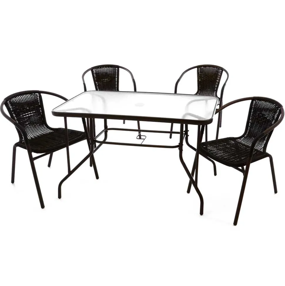 Glas Gartentisch & Tischsessel Set - Sylverta (fünfteilig)