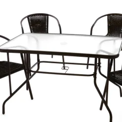 Glas Gartentisch & Tischsessel Set - Sylverta (fünfteilig)