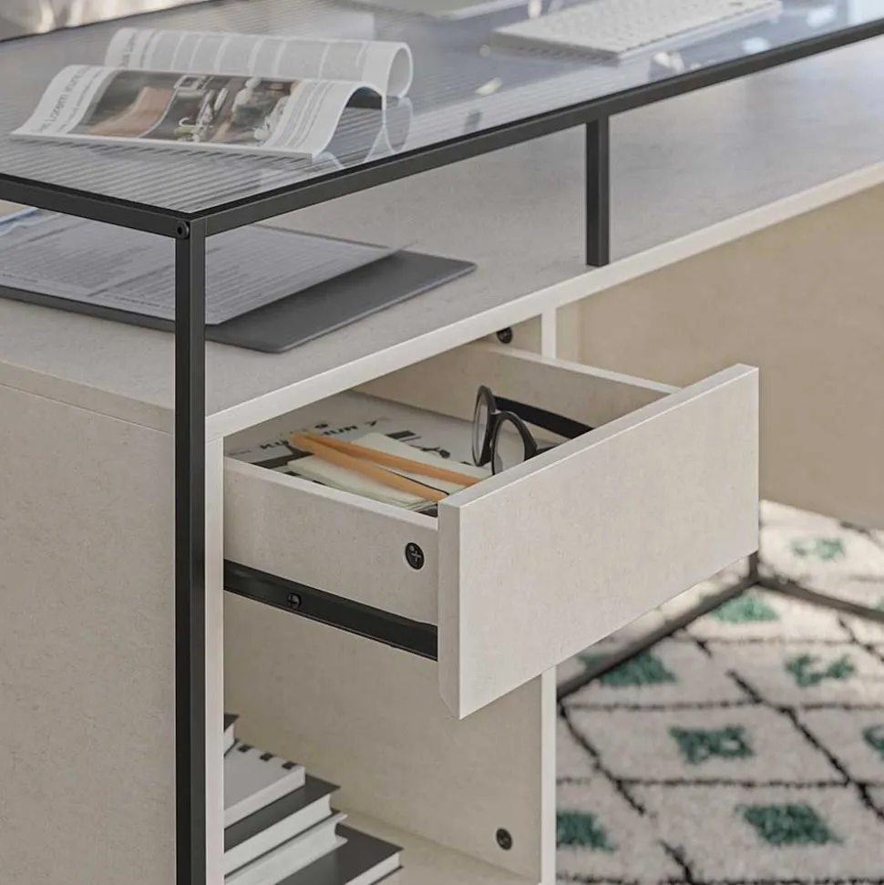 Glas Schreibtisch mit Rillen Strukturglasplatte - Corners