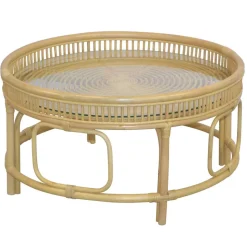 Glas Wohnzimmertisch mit Rattan Gestell - Fidelphia