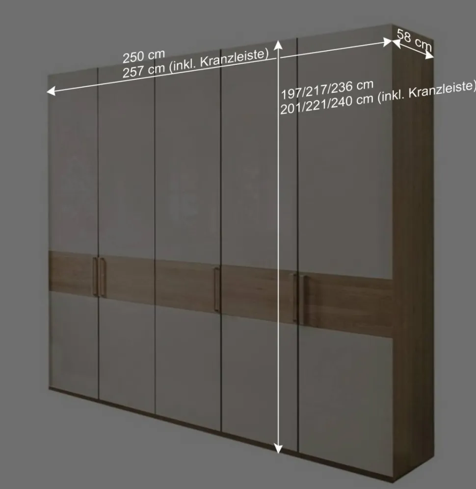 Glasfront Kleiderschrank in Beige & Eiche - Emdsiva