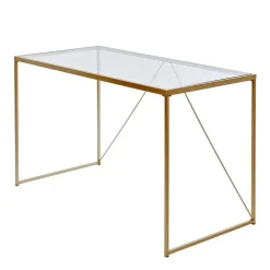 Glas-Schreibtisch mit Bügelgestell in Gold - Limgo