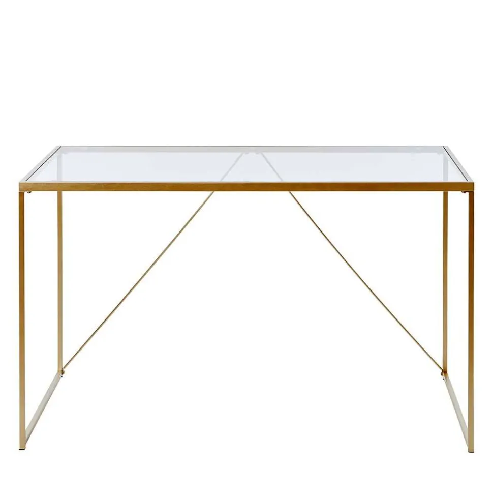 Glas-Schreibtisch mit Bügelgestell in Gold - Limgo