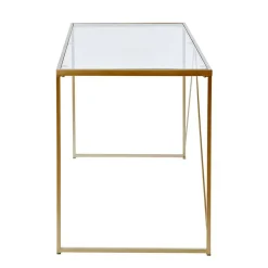 Glas-Schreibtisch mit Bügelgestell in Gold - Limgo