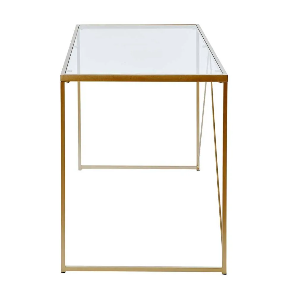 Glas-Schreibtisch mit Bügelgestell in Gold - Limgo
